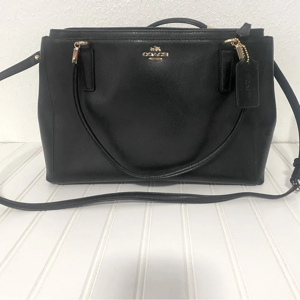 AUTHENTIC COACH CHRISTIE Carryall In Midnight Black Leather, Shoulder Tote Bag